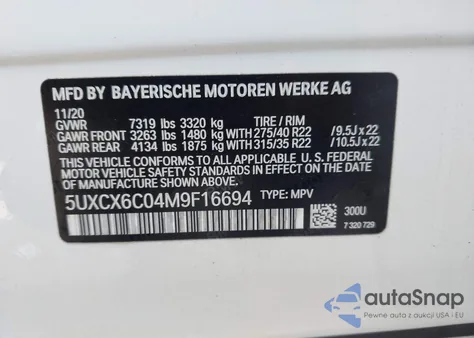 2021 BMW X7 M50I z USA, uszkodzony, nr VIN 5UXCX6C04M9F16694